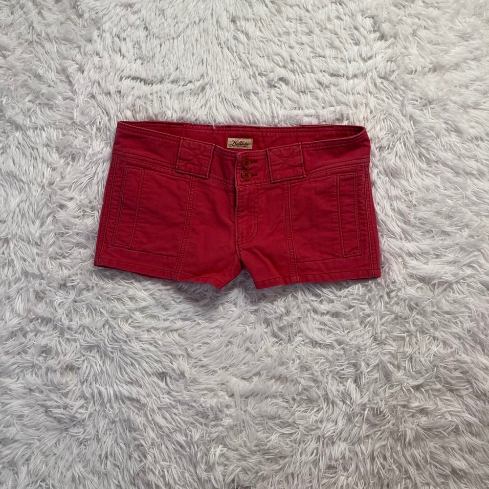 y2k vintage hollister red double button low rise cotton mini cargo shorts size 7